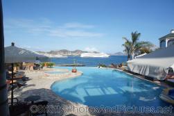 View of Norwegian Dawn cruise ship and the infinity pool of Palm Court Gardens in Basseterre St Kitts.jpg