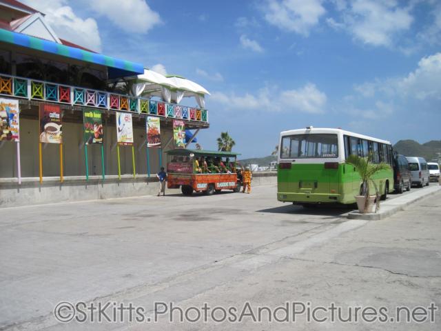 Tour buses parked at  Port Zante in St Kitts.jpg
