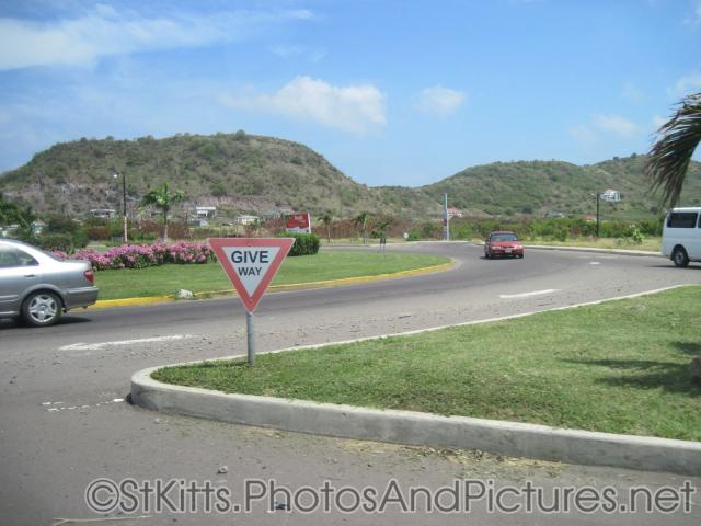 Give Way Yield Sign at a roundabount in St Kitts.jpg